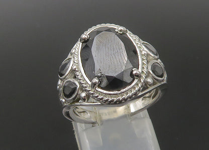 KARIS 925 Sterling Silver  Vintage Faceted Black Spinel Band Ring Sz 7 RG22304
