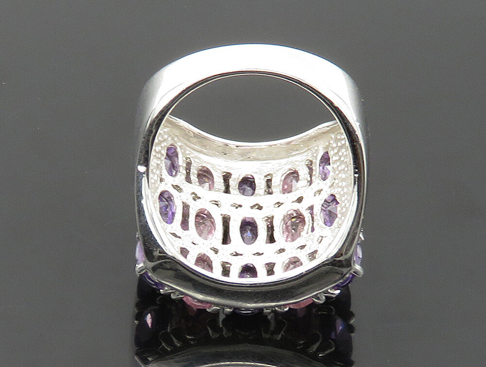 925 Sterling Silver  Vintage Pink Topaz & Amethyst Cocktail Ring Sz 7  RG24070