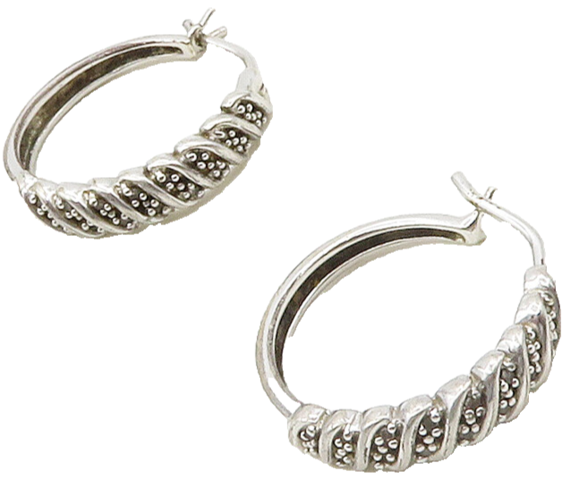 925 Sterling Silver  Genuine Diamonds Shiny Swirl Hoop Earrings  EG8677