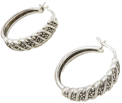 925 Sterling Silver  Genuine Diamonds Shiny Swirl Hoop Earrings  EG8677