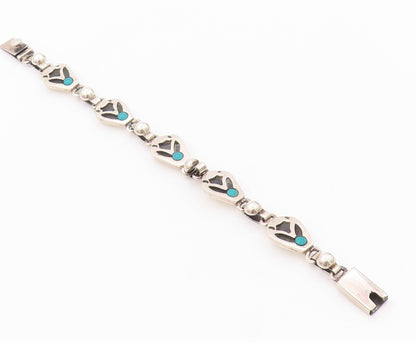 925 Sterling Silver Vintage Bracelet MEXICO Turquoise Flower Carved  BT11083