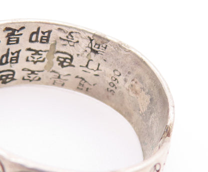 925 Sterling Silver Vintage Ring CHINESE Export Carved Adjustable Sz 12 RG28036