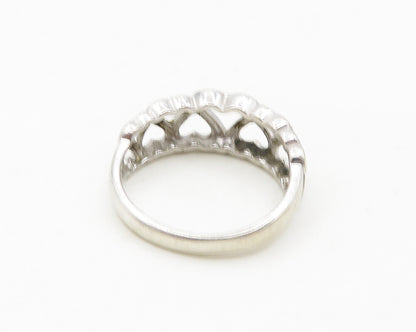925 Sterling Silver  Vintage Up & Down Love Hearts Band Ring Sz 7  RG18786