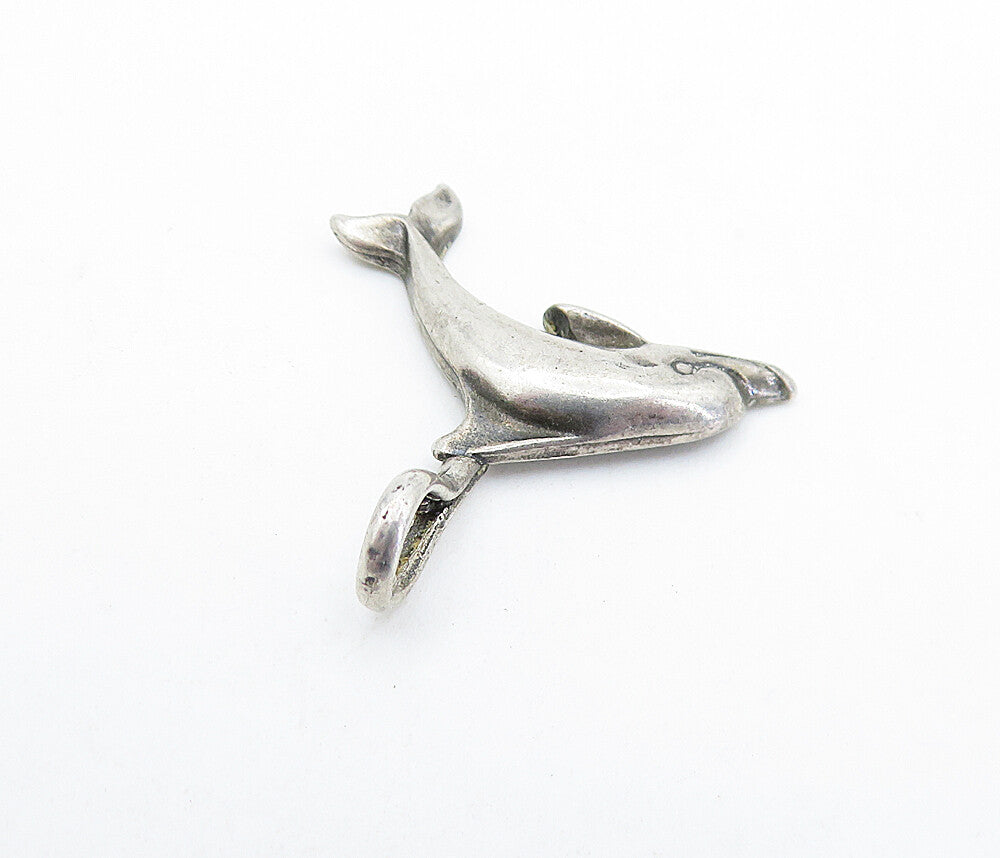 925 Sterling Silver  Vintage Petite Dark Tone Leaping Dolphin Pendant  PT4036