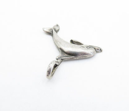 925 Sterling Silver  Vintage Petite Dark Tone Leaping Dolphin Pendant  PT4036