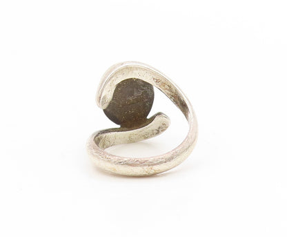 925 Sterling Silver Vintage Ring Cabochon Agate Bypass Band  Sz 7.5  RG34672