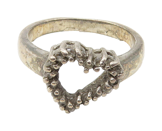 925 Sterling Silver  Vintage Topaz Open Love Heart Band Ring Sz 7  RG10267