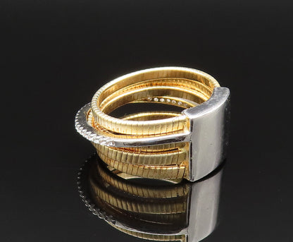 925 Silver  Vintage Two Tone Multi Row Overlapping Topaz Ring Sz 7.5  RG25576