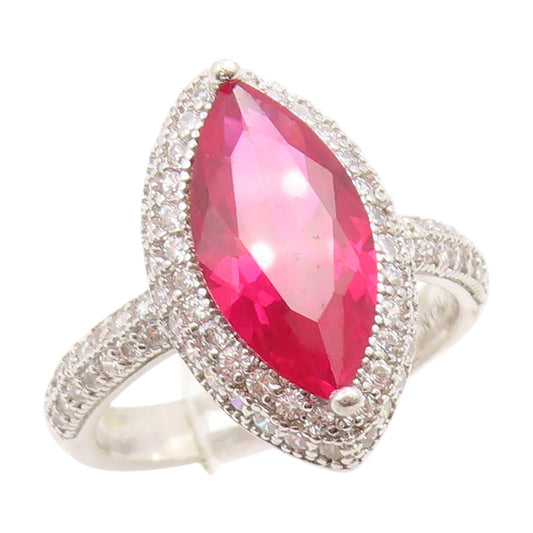 925 Sterling Silver Vintage Ring Marquise Ruby Halo CZ Statement  Sz 7  RG34875