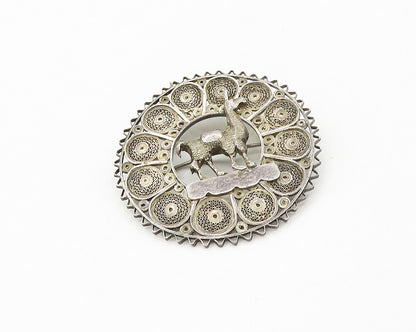 925 Sterling Silver  Vintage Antique Filigree Alpaca Animal Brooch Pin  BP6793