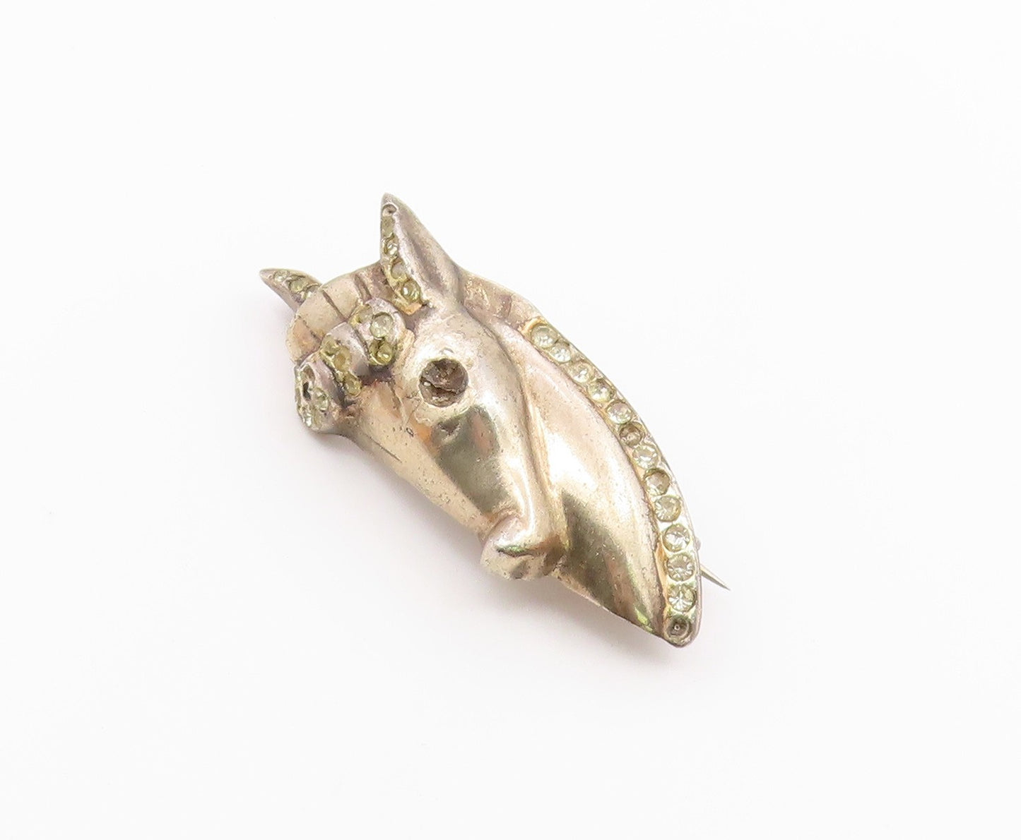 925 Sterling Silver  Vintage Carved Topaz Horse Head Brooch Pin  BP9640