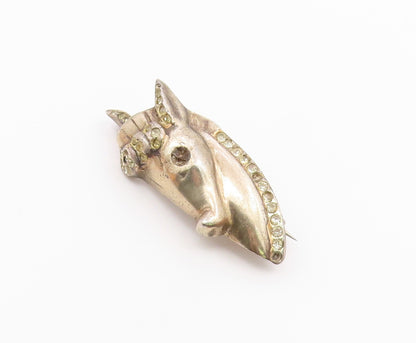 925 Sterling Silver  Vintage Carved Topaz Horse Head Brooch Pin  BP9640
