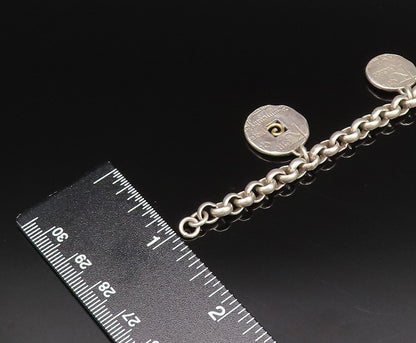 925 Sterling Silver  Vintage Two Tone Engraved Charm Bracelet  BT9550
