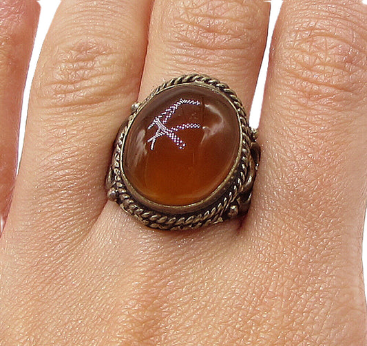 925 Sterling Silver  Vintage Bezel Set Jasper Solitaire Ring Sz 8.5  RG3052