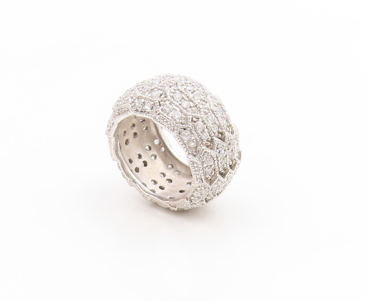 925 Sterling Silver Vintage Ring Round CZ Multi Row Eternity Band  Sz 7  RG34737
