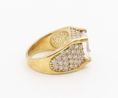925 Sterling Silver Vintage Ring Gold Plated CZ Statement Band  Sz 7  RG36292