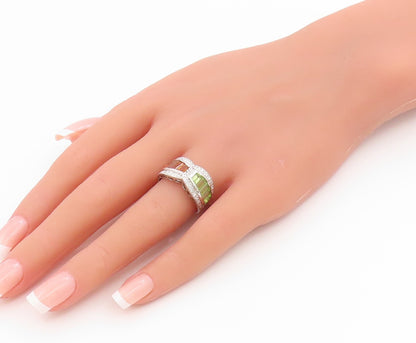 925 Sterling Silver Vintage Ring Citrine & Peridot Statement Band  Sz 8  RG36045