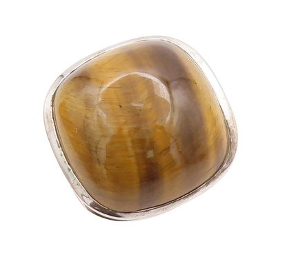 925 Sterling Silver Vintage Ring Large Square Tiger's Eye Inlay Sz 8  RG29534