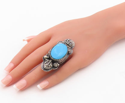 925 Sterling Silver Vintage Ring MARKUS Large Heavy Turquoise Band  Sz 8 RG36393
