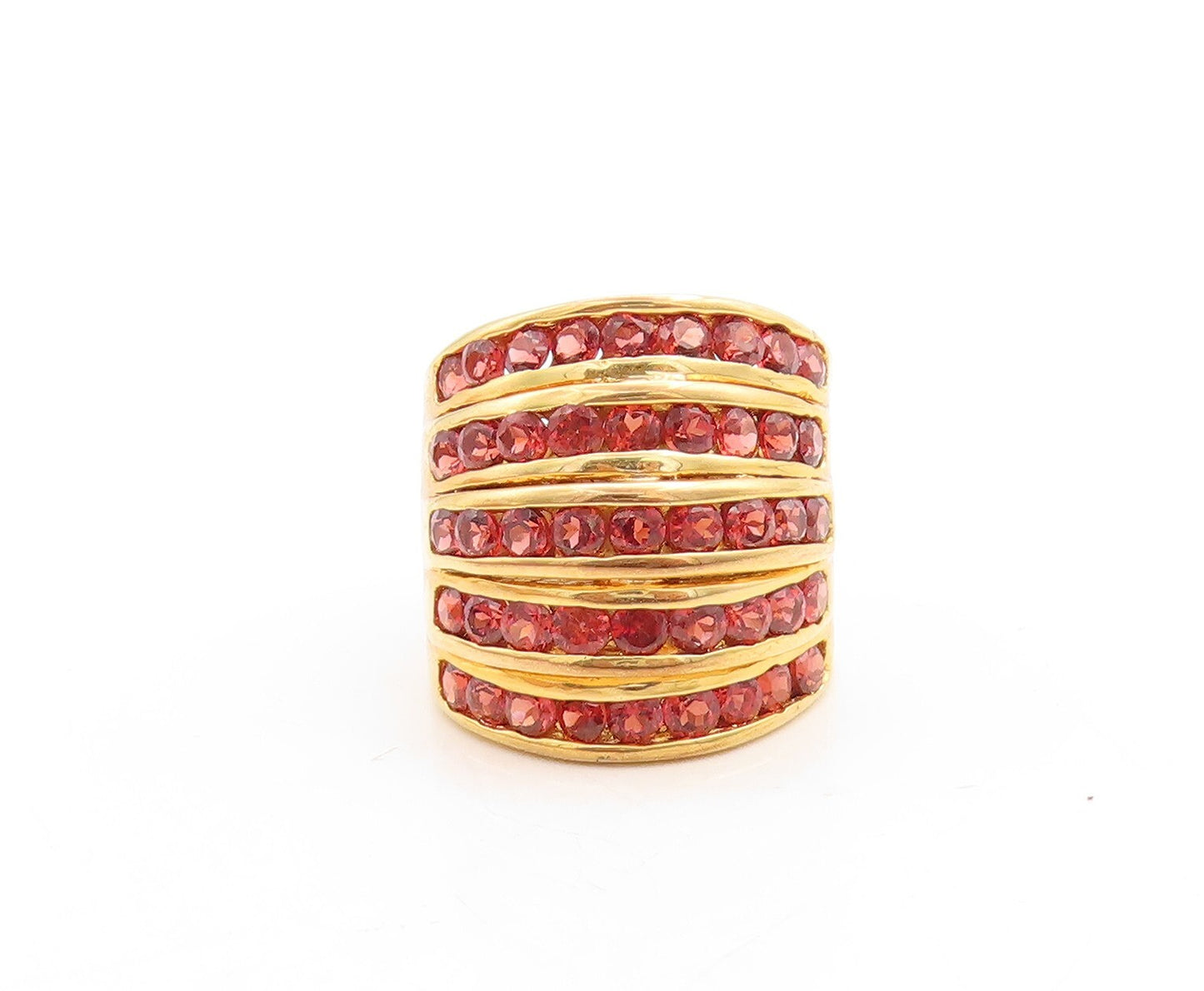 925 Sterling Silver Vintage Ring Gold Plated Red CZ Inlay Bands  Sz 9  RG31543