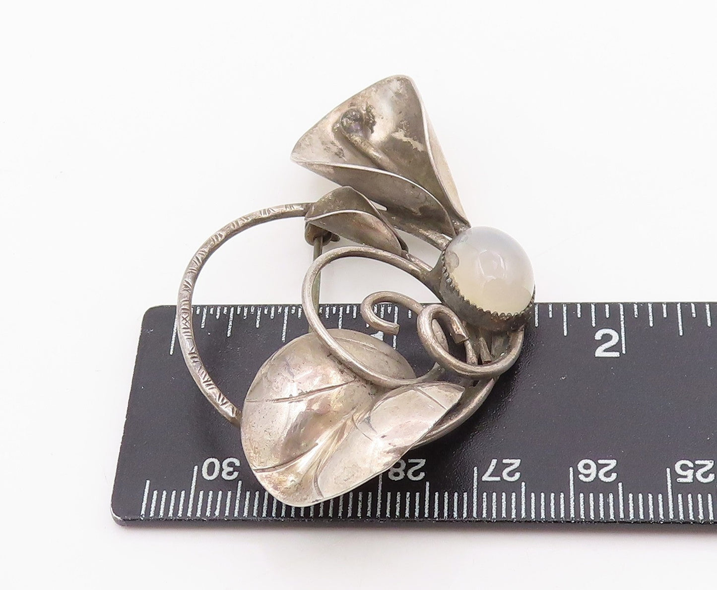 925 Sterling Silver Vintage Brooch Cabochon Moonstone Floral Blossom Pin BP12060