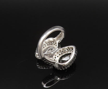 925 Silver  Vintage Sparkly Cubic Zirconia & Spinel Bypass Ring Sz 7  RG25794