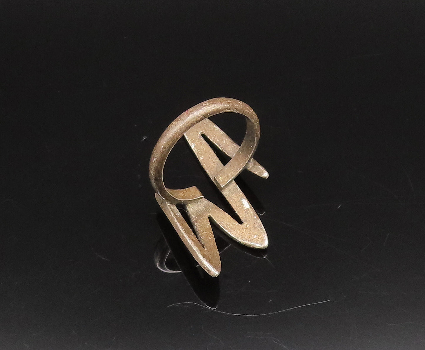 MEXICO 925 Silver  Vintage Modernist Zig Zag Full Finger Ring Sz 9.5  RG26006