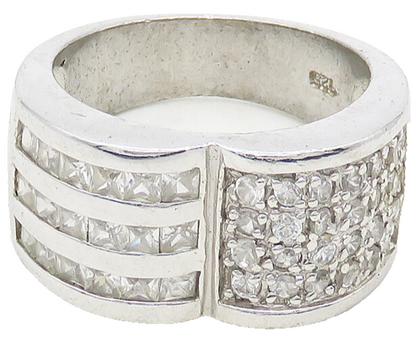 925 Sterling Silver  Shiny White Topaz Heart Shaped Band Ring Sz 7  RG16966