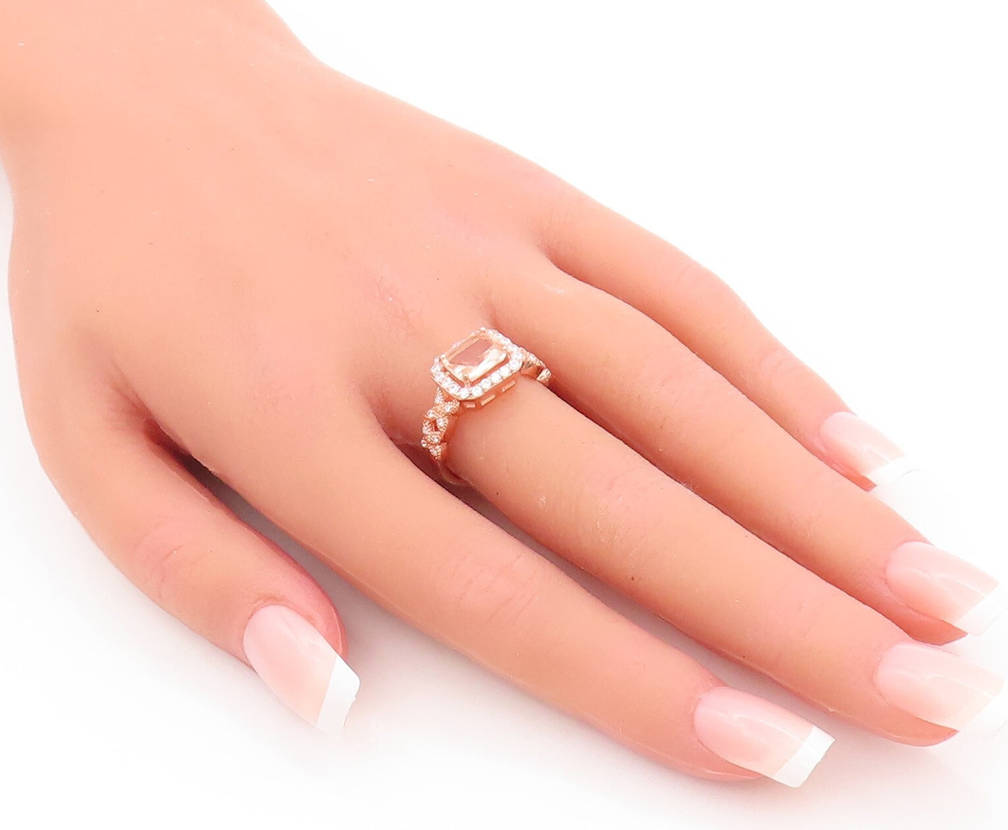 925 Sterling Silver Vintage Ring Rose Gold Plated Morganite & CZ  Sz 7  RG29423