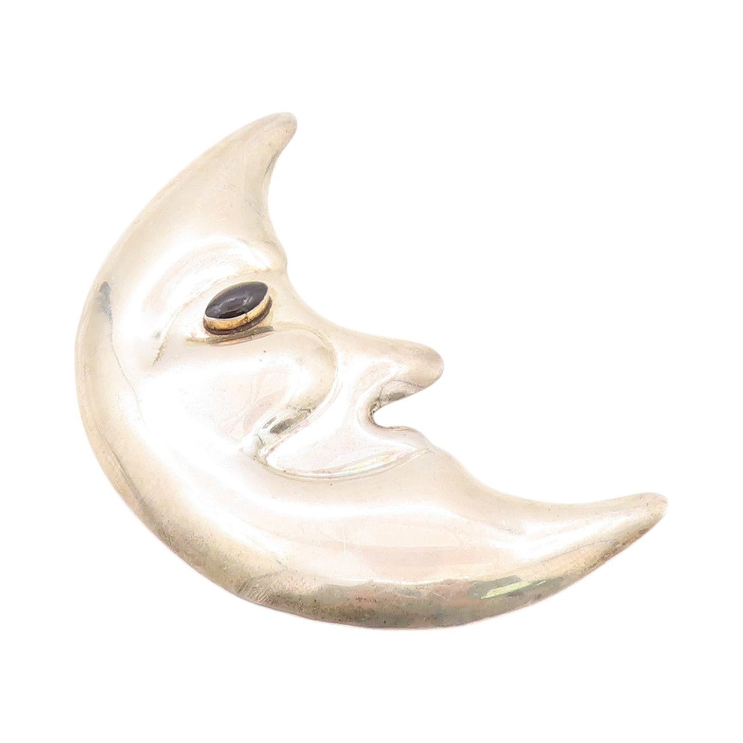 925 Sterling Silver Vintage Brooch Pin MEXICO Large Onyx Eyed Half Moon  BP11561