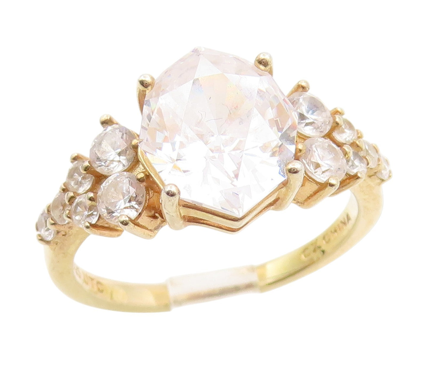 925 Sterling Silver Vintage Ring Gold Plated CZ Statement Band  Sz 8  RG34974