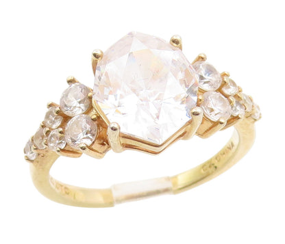 925 Sterling Silver Vintage Ring Gold Plated CZ Statement Band  Sz 8  RG34974