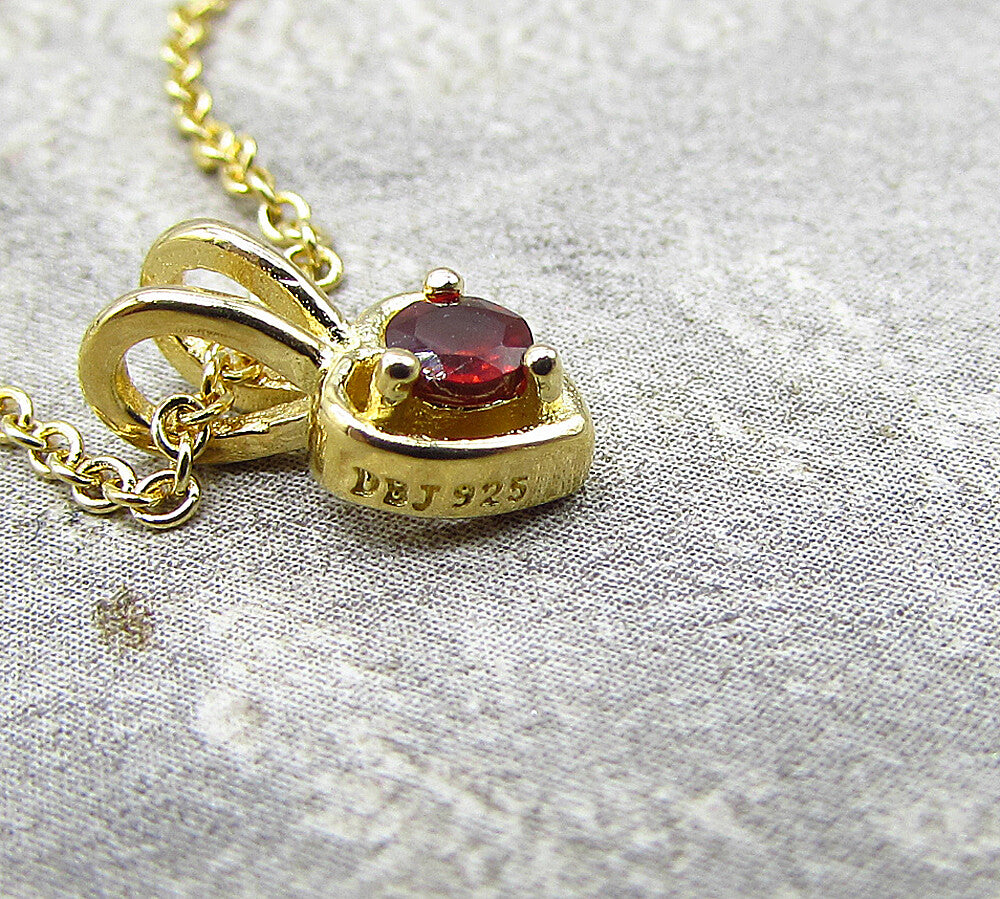 Gold Over 925 Silver  Red Garnet Love Heart Slider Pendant & Chain  PT1456