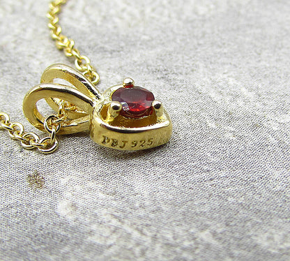 Gold Over 925 Silver  Red Garnet Love Heart Slider Pendant & Chain  PT1456