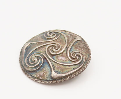 FRENCH QUARTER FESTIVAL 925 Silver  Vintage Carved Spirals Brooch Pin  BP10172