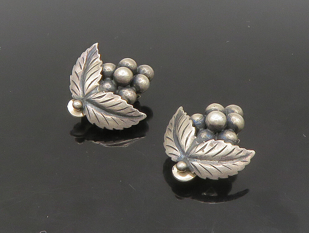 925 Sterling Silver  Vintage Grape Bunch Motif Non Pierce Earrings  EG11443