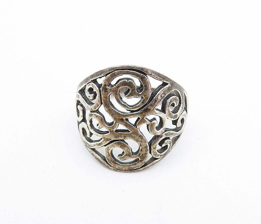 925 Sterling Silver  Vintage Dark Tone Open Swirl Band Ring Sz 6.5  RG7497