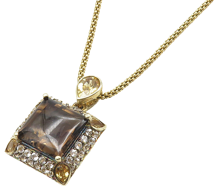925 Sterling Silver  Smoky Topaz Gold Plated Shiny Chain Necklace  NE1853