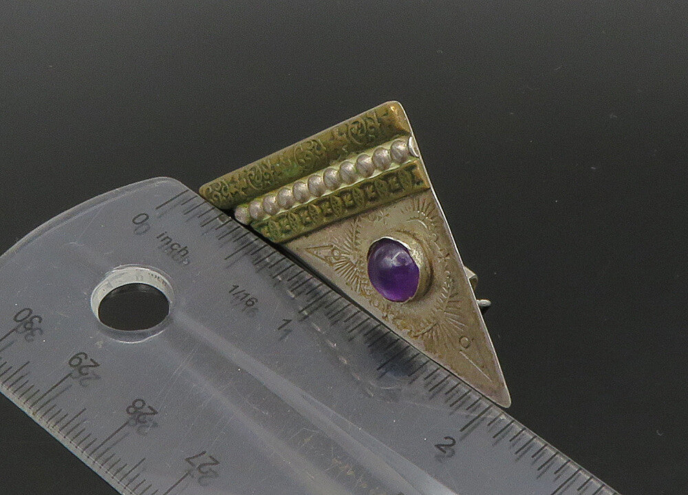 925 Sterling Silver Vintage Amethyst Two Tone NAVAJO  Drop Earrings  EG11168