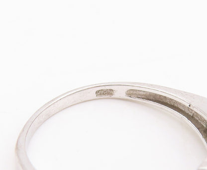 925 Sterling Silver Vintage Ring Loop Neck CZ Inlay & Fire Opal  Sz 9 RG29085