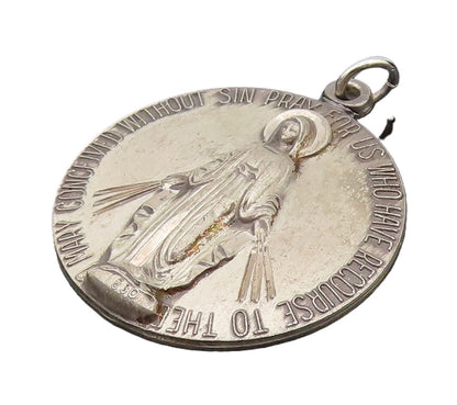 925 Silver  Vintage Virgin Mary Catholic Religious Round Pendant  PT22033