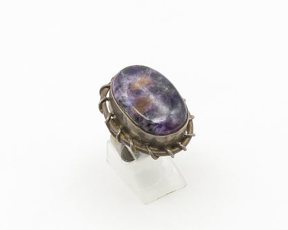925 Sterling Silver  Vintage Charoite Stitched Cocktail Ring Sz 7  RG18708