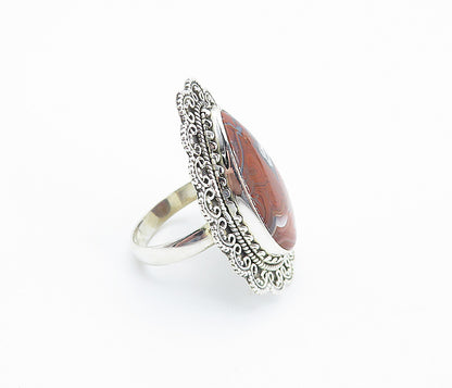 925 Sterling Silver  Vintage Agate Swirl Border Cocktail Ring Sz 10  RG8102