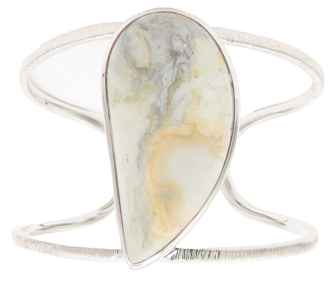 925 Sterling Silver  Vintage Drop Cut Marble Split Band Cuff Bracelet  BT10084
