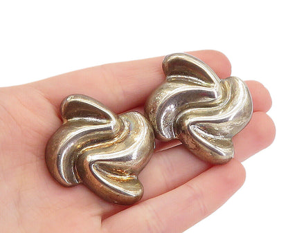 925 Sterling Silver  Vintage Hollow Swirl Design Non Pierce Earrings  EG2842