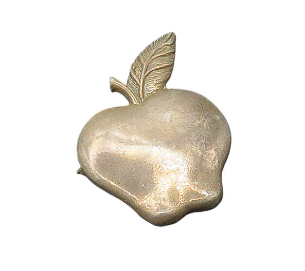 925 Sterling Silver  Vintage Dark Tone Smooth Apple Fruit Brooch Pin  BP8045