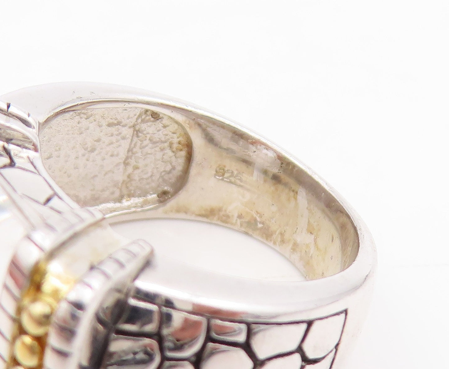 925 Sterling Silver Vintage Ring Two Tone Faceted White Topaz Band Sz 7 RG34327