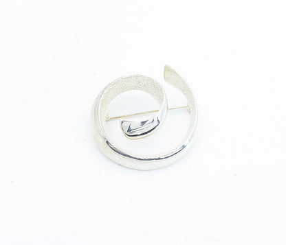 925 Sterling Silver  Vintage Shiny Textured Spiral Design Brooch Pin  BP2216