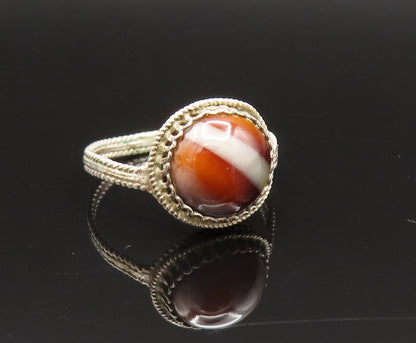 925 Sterling Silver Vintage Antique Brown Agate Twisted Rope Ring Sz 6 RG25631