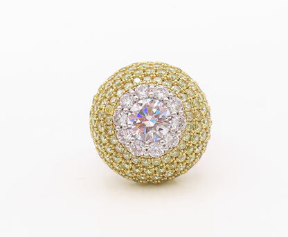 925 Sterling Silver Vintage Ring Designer Citrine & CZ Inlay Dome Sz 7.5 RG30815